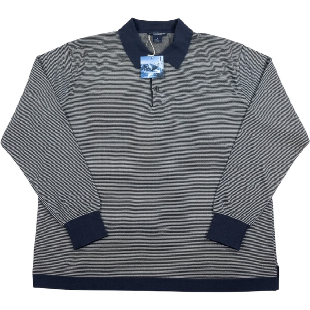 Daniel Cremieux Collection Brittany Mens XL Blue Striped Long Sleeve Polo Shirt